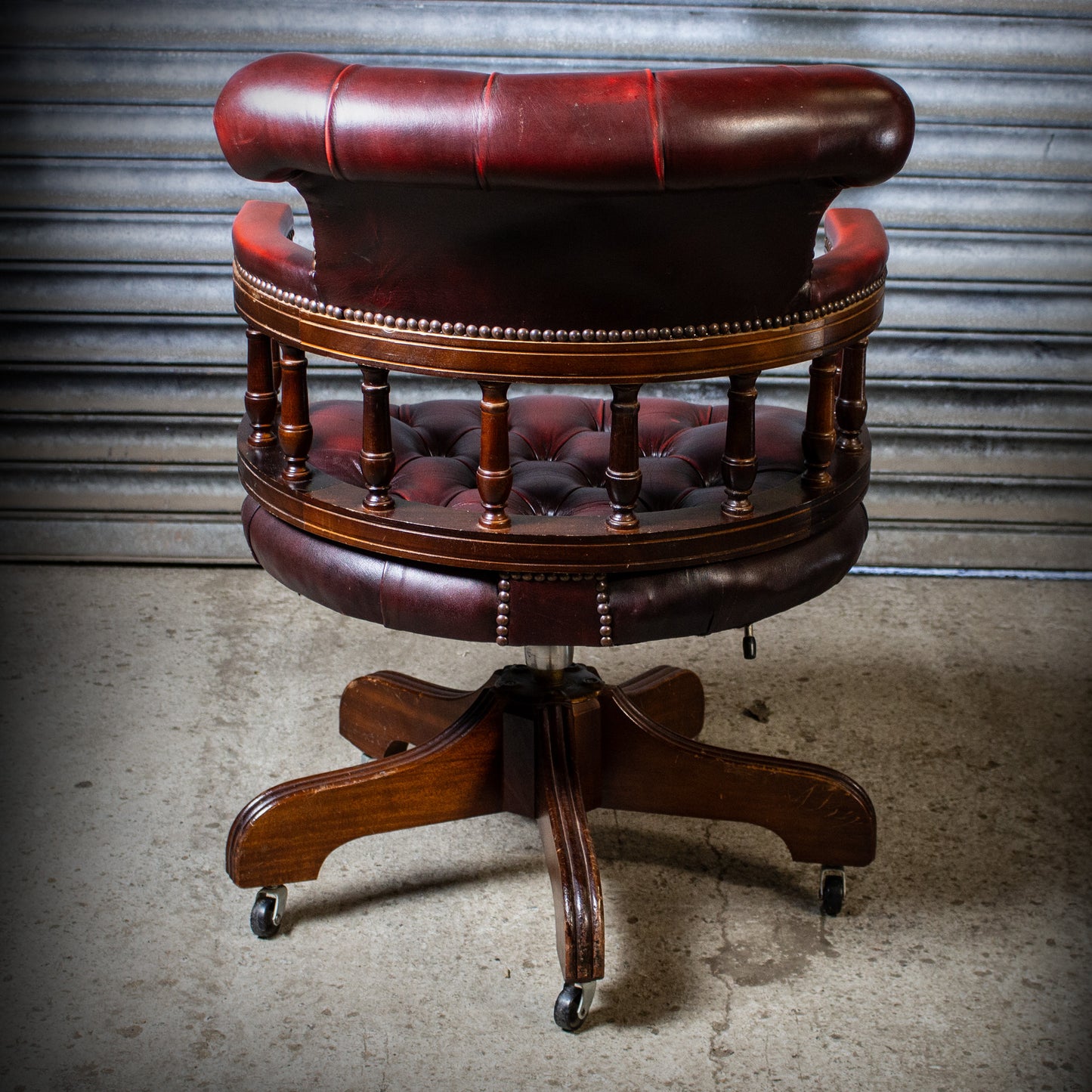 Antique Vintage Style Captains Swivel Desk Chair Oxblood Red Leather