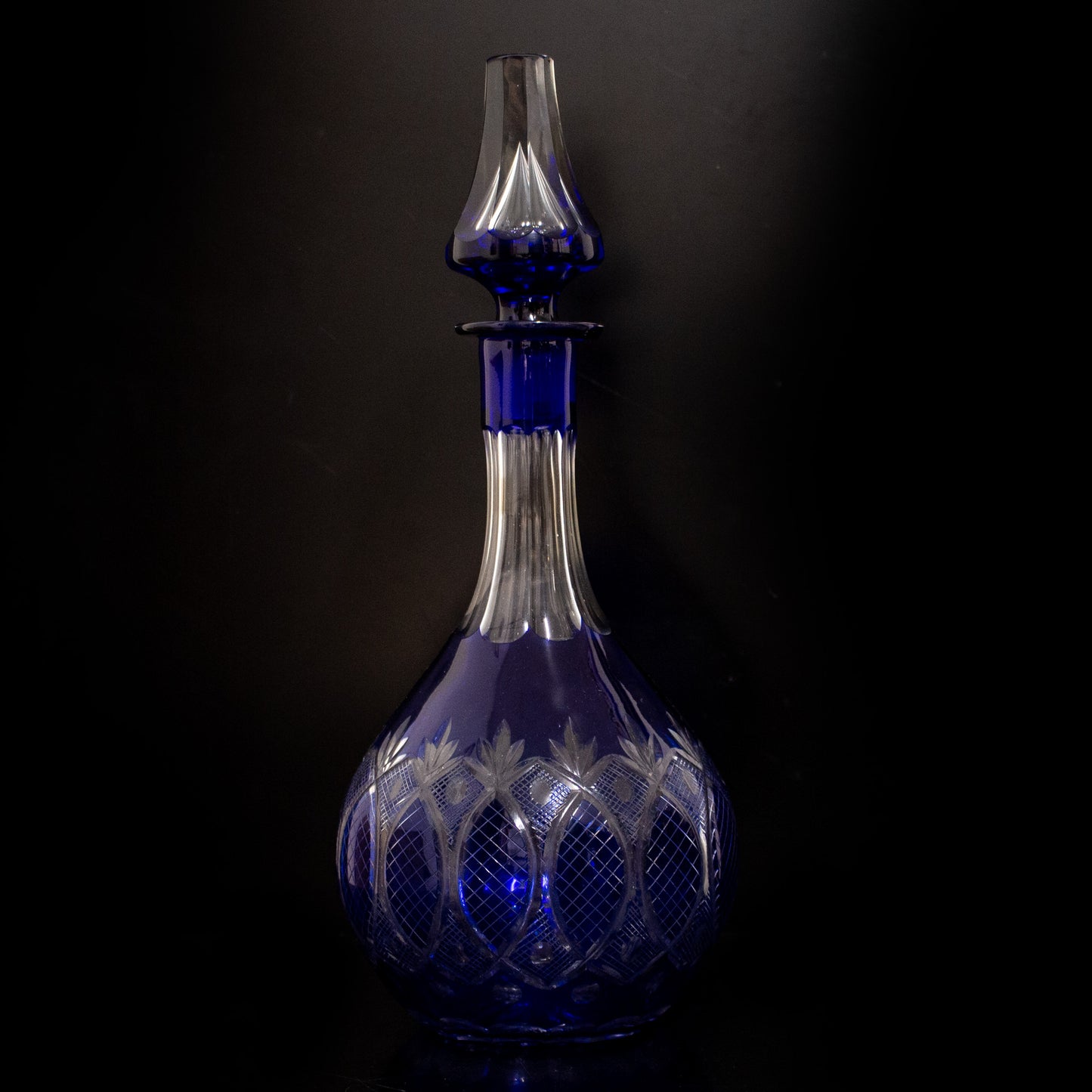 Vintage Blue / Clear Glass Cut Decanter