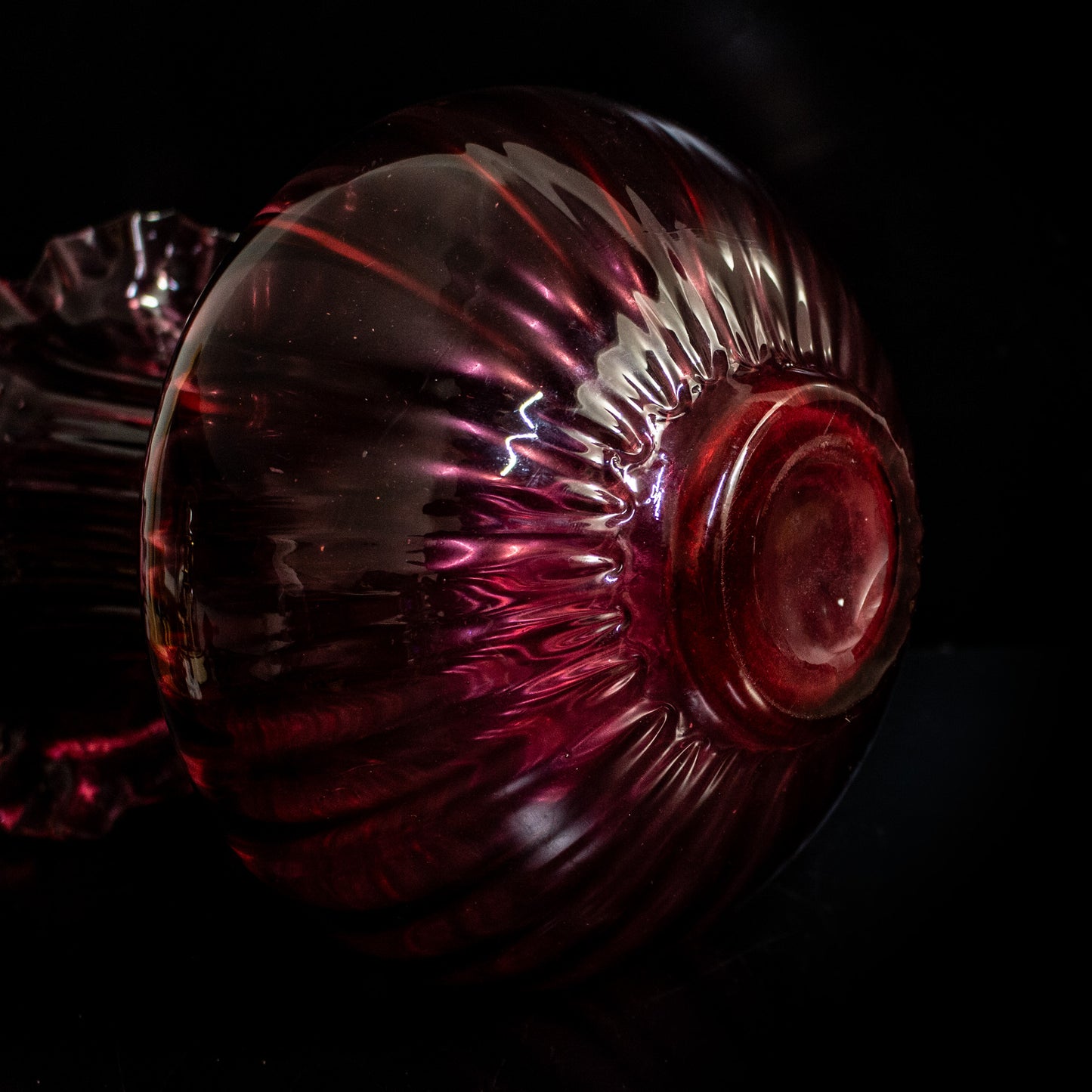 Vintage Cranberry Red Glass Handblown Fluted Vase