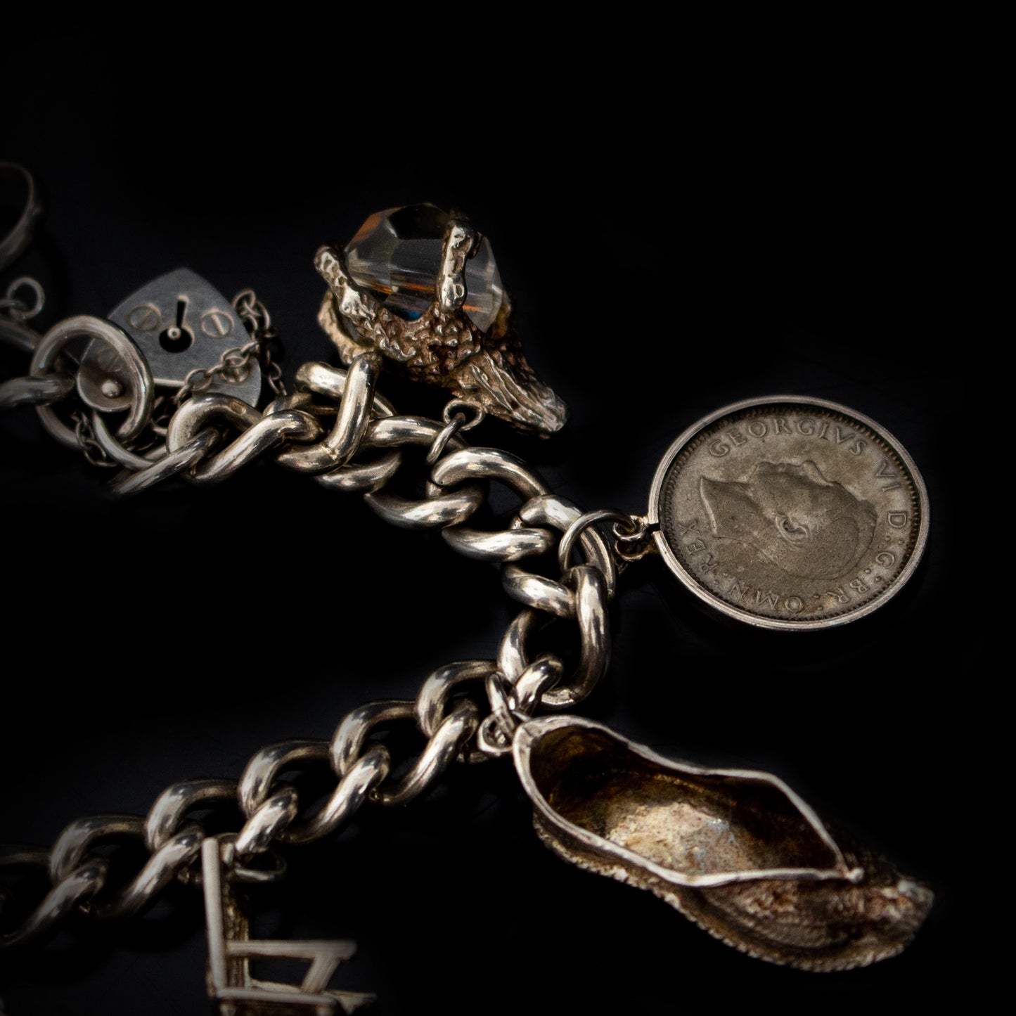 Vintage ASJ Silver Hallmarked Charm Bracelet With Charms