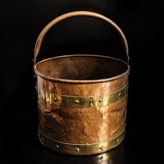 Antique Vintage Copper / Brass Log Bucket Bin Coal Scuttle