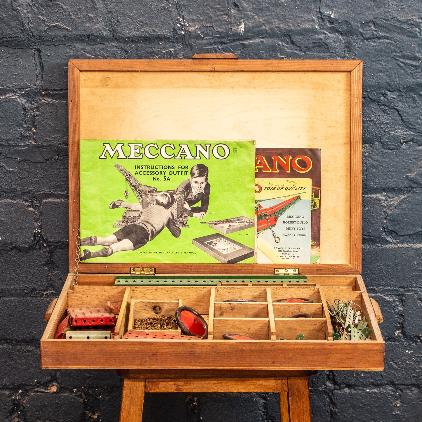 Vintage 1950s Meccano In A Wooden Box With Instructions