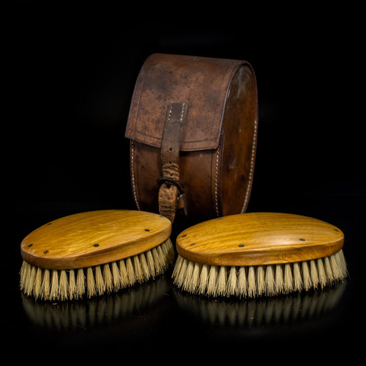 Vintage Clothes Brushes Set In A Leather Case / Pouch