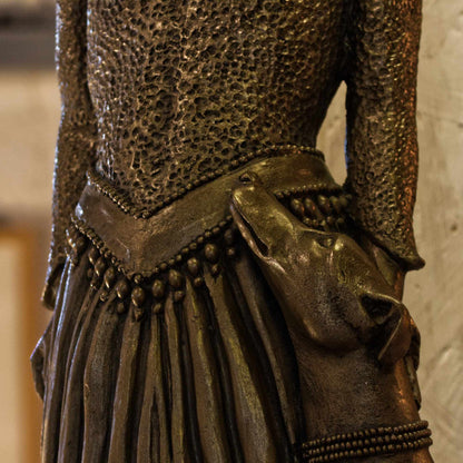 Large Resin Bronze Art Deco Lady & Dog Statue 54cm