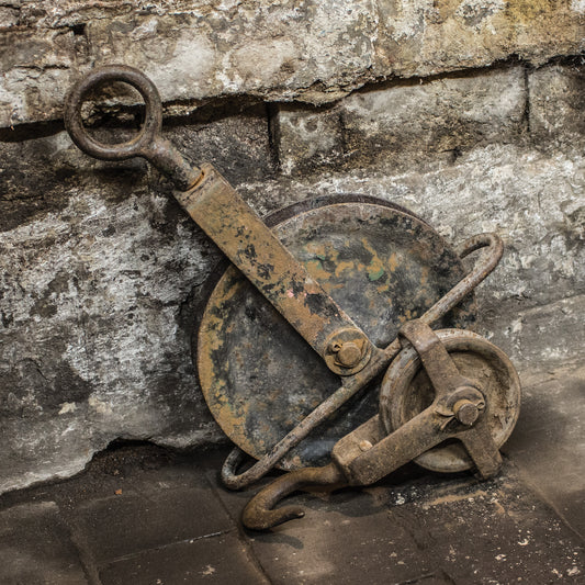 Vintage Industrial Metal Pulley & Hook