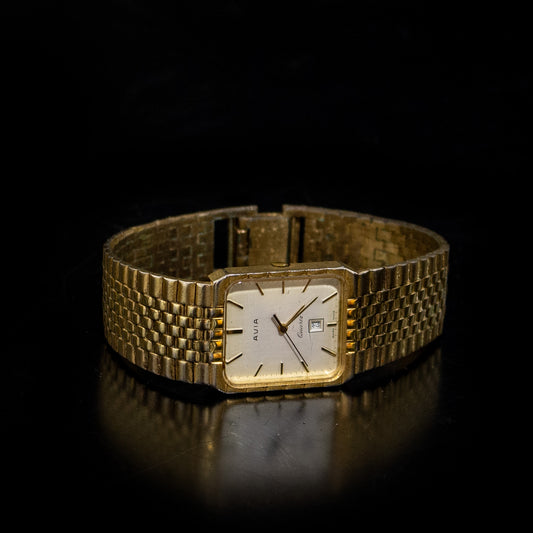 Vintage Avia Swiss Made Quartz Date Gents Watch Gold Plated