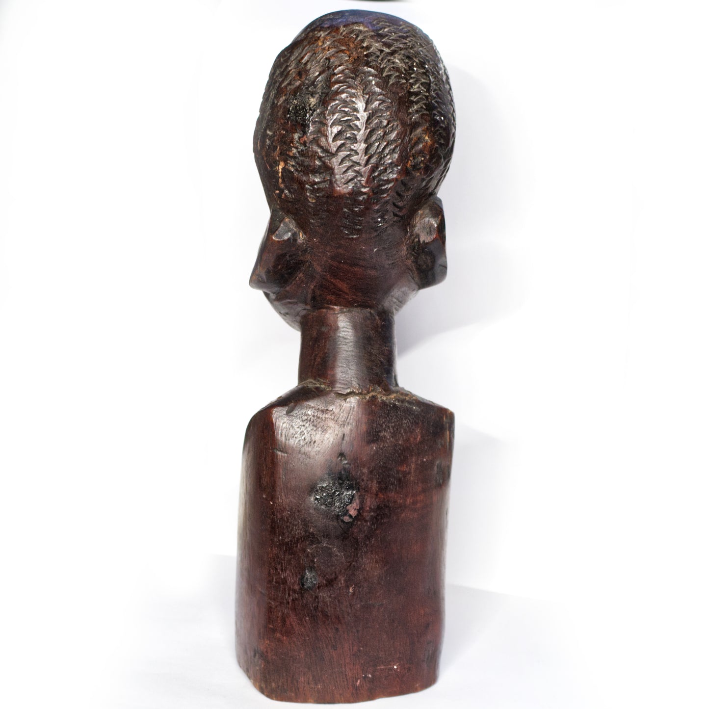 Vintage African Male Hand Carved Solid Wood Bust