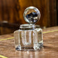 Antique Vintage Square Cut Glass Inkwell With Silver Top