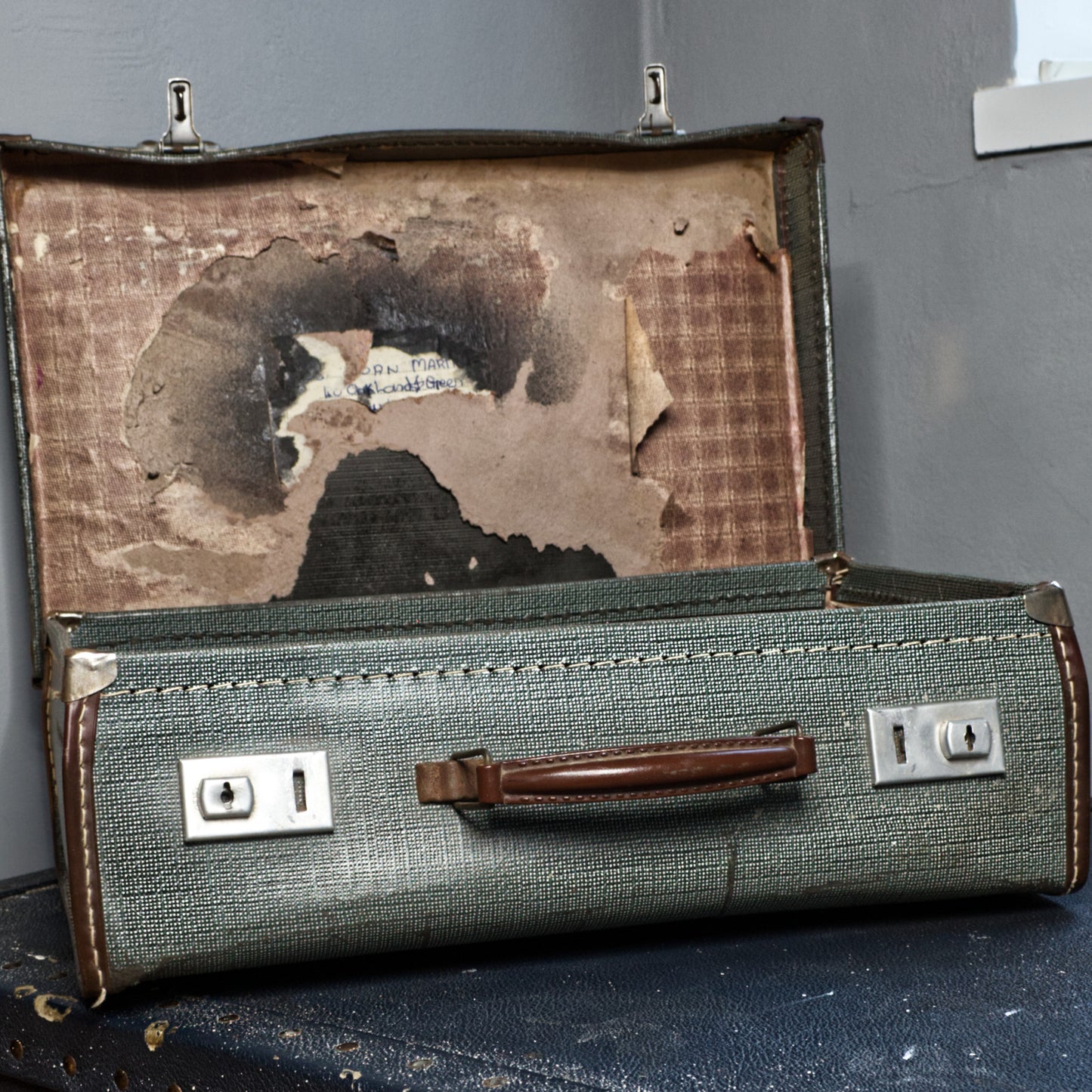 Vintage Mid Century Cheney Small Suitcase Storage Box