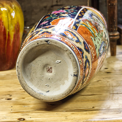 Vintage Large Hand Thrown Japanese Satsuma Style Hand Painted Vase