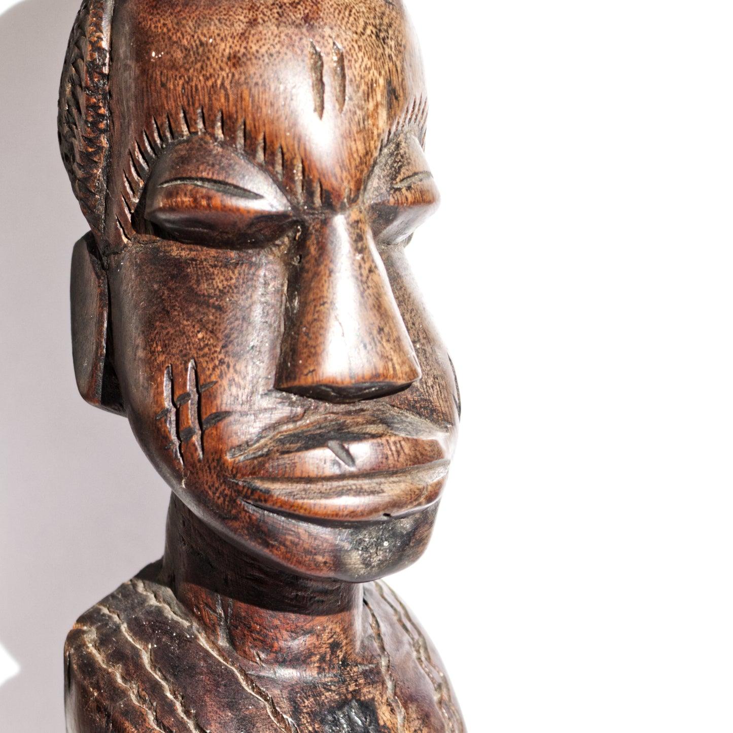 Vintage African Male Hand Carved Solid Wood Bust