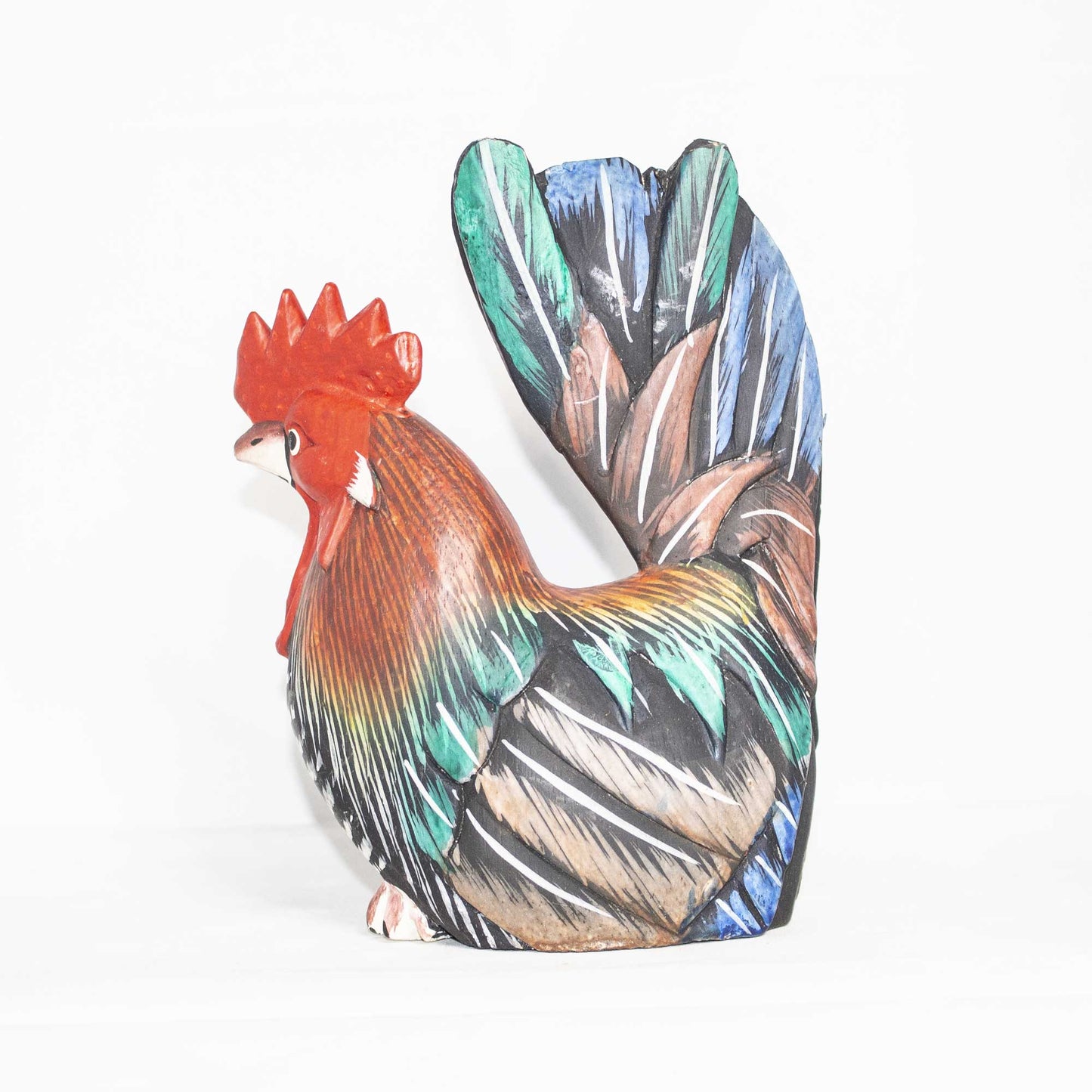 Vintage Hand Carved Hand Painted Chicken Cockerel Wooden Ornament