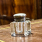 Antique Vintage Square Cut Glass Inkwell With Silver Top
