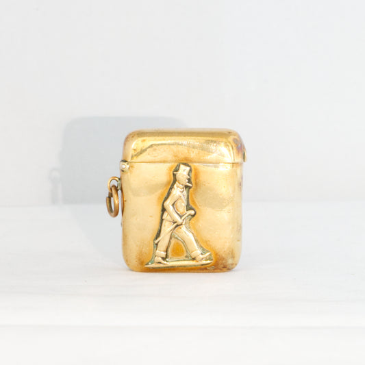 Antique Vintage Brass Vesta Match Striker Case