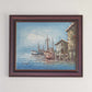 Vintage Original Signed Docked Boats Nautical Oil Painting