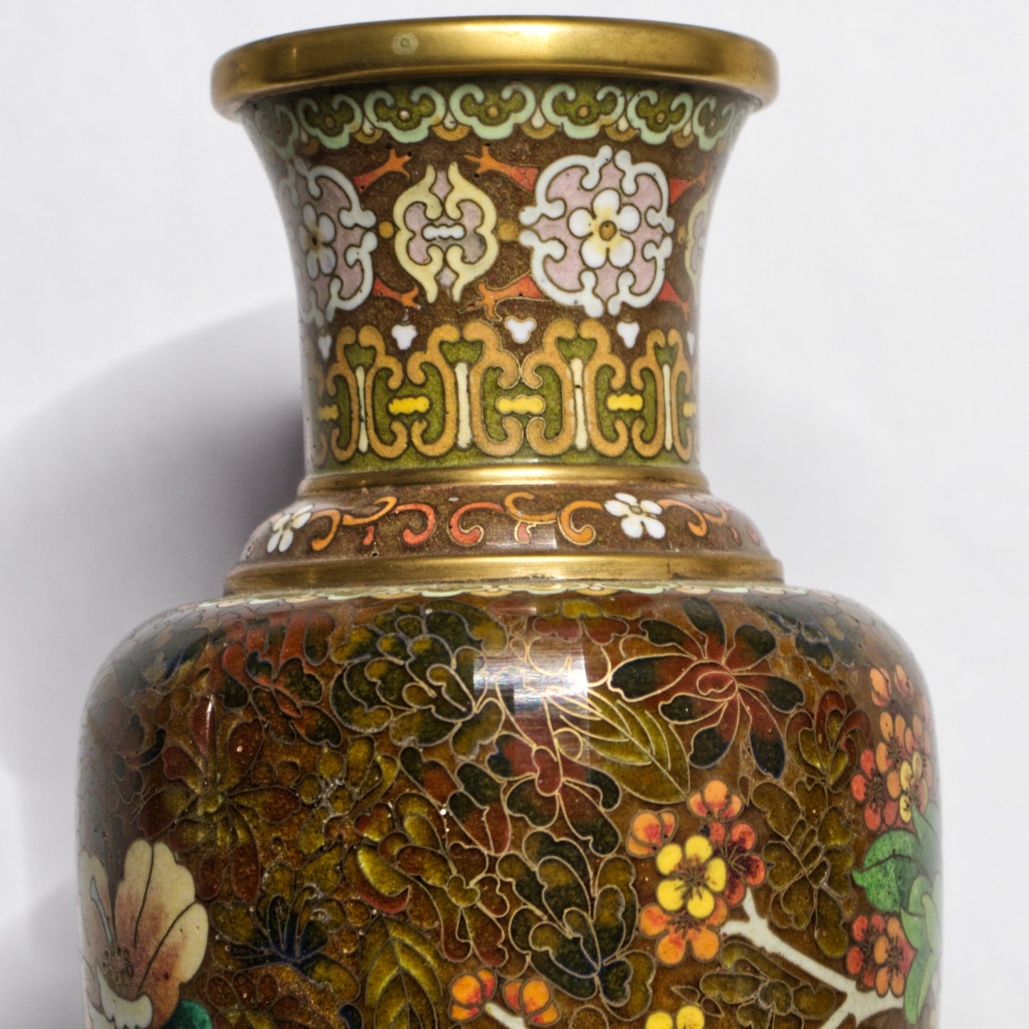 Vintage Small Chinese Beijing Cloisonné Floral Design Enamel Vase