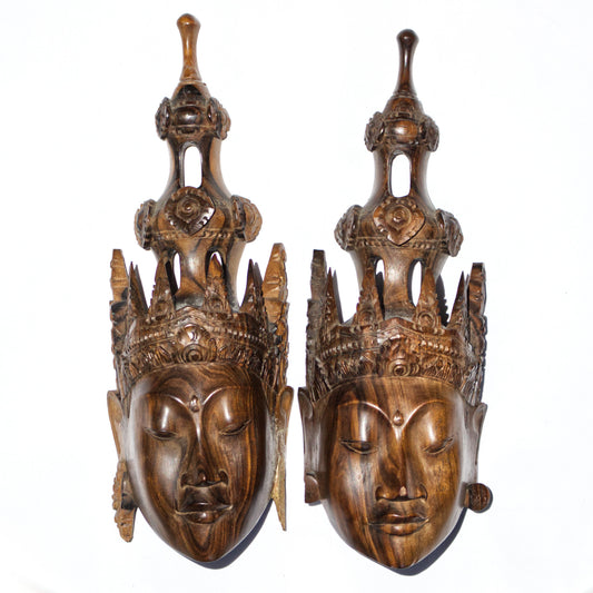 Vintage Pair 1940 Rama and Sita Indonesia Carving Bali Ramayana Art